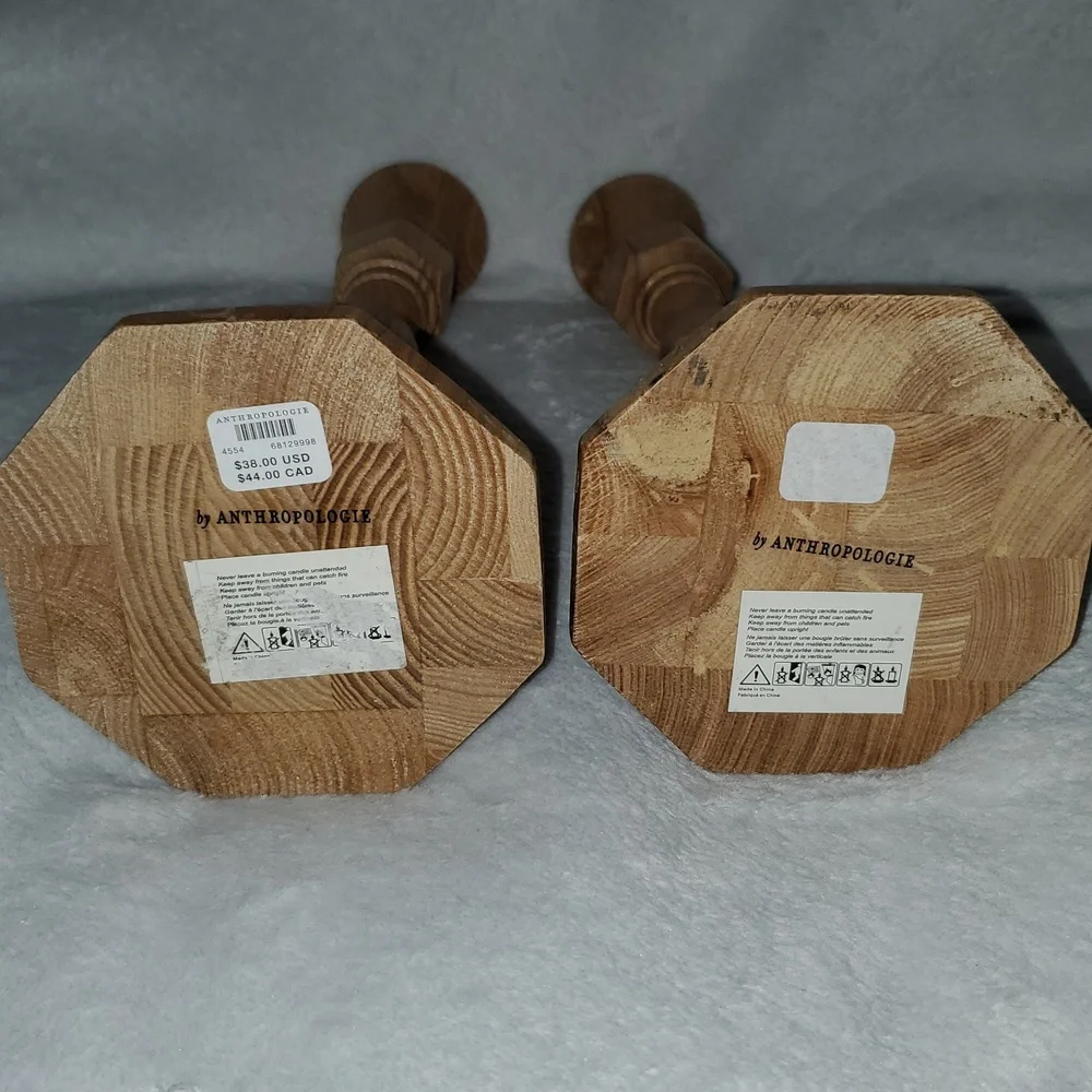 Anthropologie Carved Wood Candle Holders Pair of Two (2) - Picture 4 of 5
